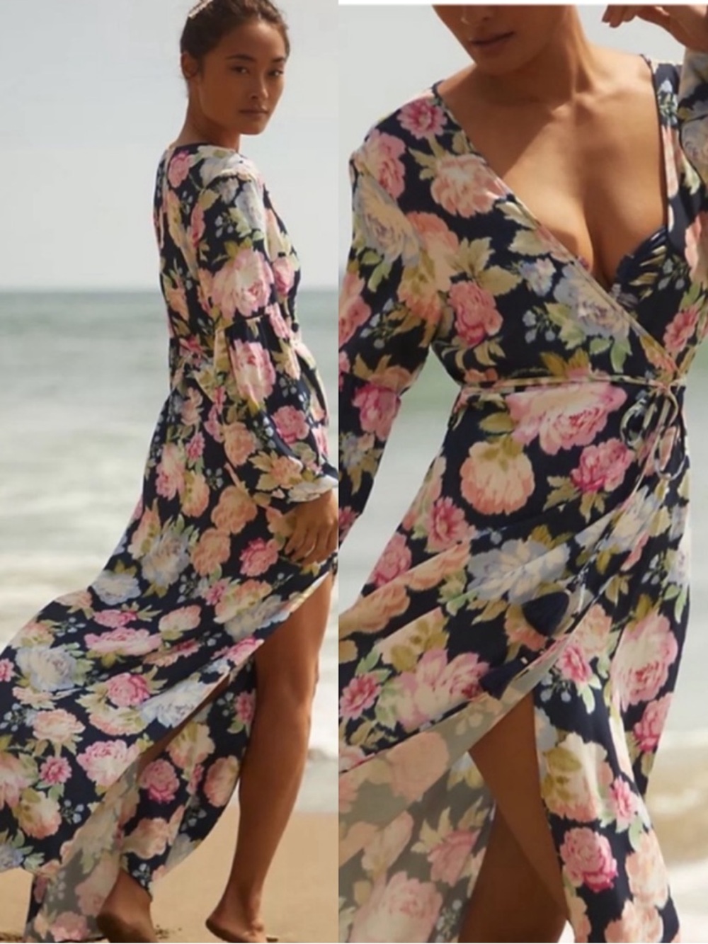 Maaji X Anthropologie Floral Sustainable Aubree Kimono Wrap Maxi Dress Cover Up